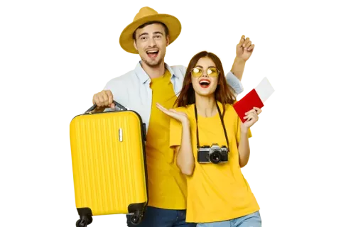 Pareja lista para viajar con Colsubsidio