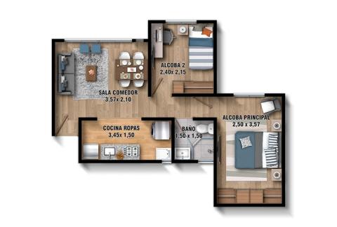 Imagen del plano del apartamento del proyecto de vivienda Zefiro