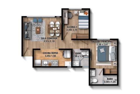 Imagen del plano del apartamento del proyecto de vivienda Zefiro