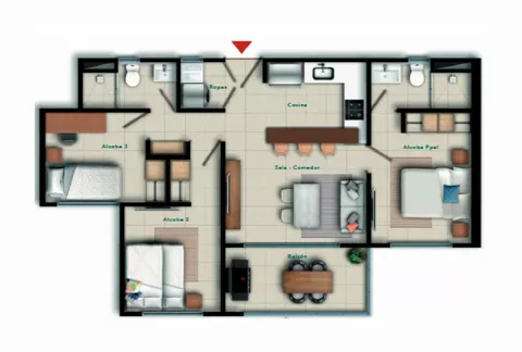 Imagen del plano del apartamento del proyecto de vivienda Eufonnía