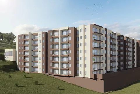 Fachada del proyecto de vivienda Calera Gardens