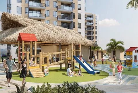 Parte interna del apartamento del proyecto de vivienda Porto Novo