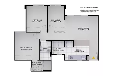 Imagen del plano del apartamento del proyecto de vivienda Bosques de Arrayan Colsubsidio