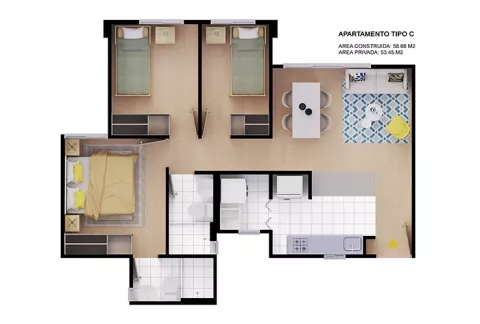 Imagen del plano del apartamento del proyecto de vivienda Bosques de Arrayan Colsubsidio