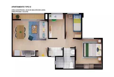 Imagen del plano del apartamento del proyecto de vivienda Bosques de Arrayan Colsubsidio