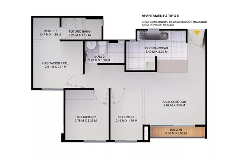 Imagen del plano del apartamento del proyecto de vivienda Bosques de Arrayan Colsubsidio