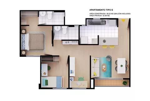 Imagen del plano del apartamento del proyecto de vivienda Bosques de Arrayan Colsubsidio