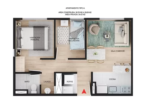 Imagen del plano del apartamento del proyecto de vivienda La Macarena Colsubsidio