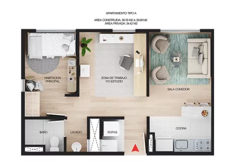 Imagen del plano del apartamento del proyecto de vivienda La Macarena Colsubsidio