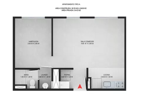 Imagen del plano del apartamento del proyecto de vivienda La Macarena Colsubsidio