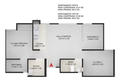 Imagen del plano del apartamento del proyecto de vivienda Monguí