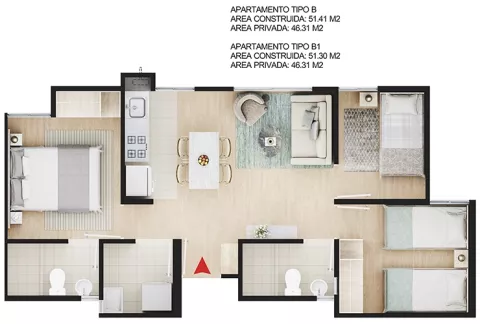 Imagen del plano del apartamento del proyecto de vivienda Monguí