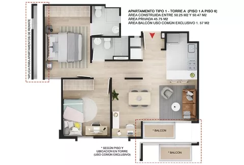 Imagen del plano del apartamento del proyecto de vivienda Pamplona