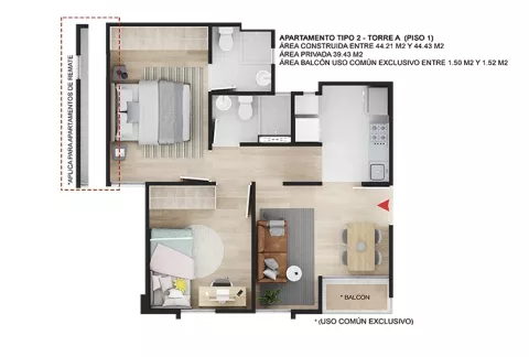 Imagen del plano del apartamento del proyecto de vivienda Pamplona