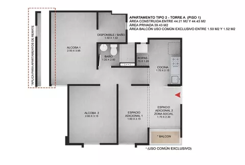 Imagen del plano del apartamento del proyecto de vivienda Pamplona