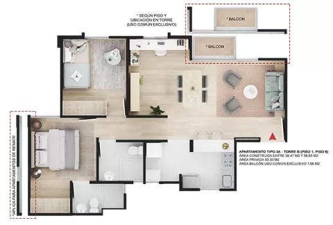 Imagen del plano del apartamento del proyecto de vivienda Pamplona