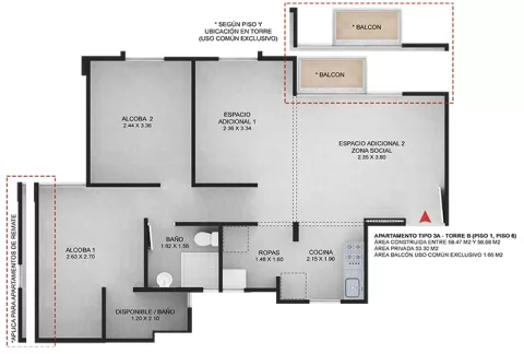 Imagen del plano del apartamento del proyecto de vivienda Pamplona