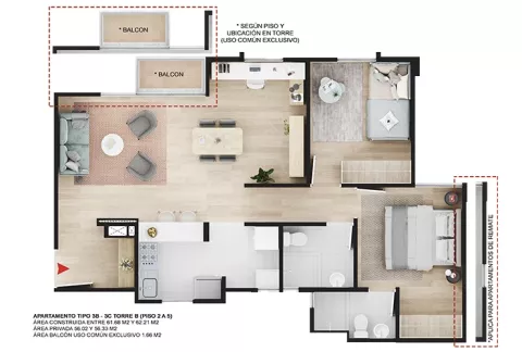 Imagen del plano del apartamento del proyecto de vivienda Pamplona