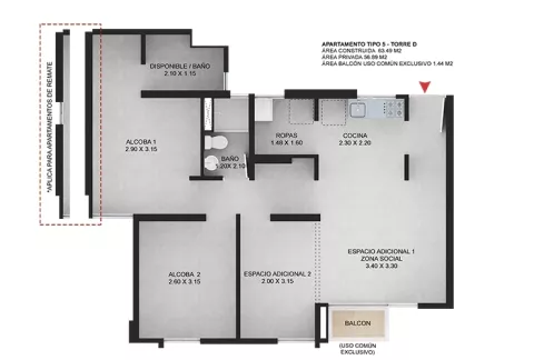 Imagen del plano del apartamento del proyecto de vivienda Pamplona