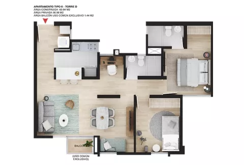 Imagen del plano del apartamento del proyecto de vivienda Pamplona