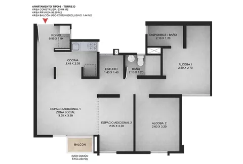 Imagen del plano del apartamento del proyecto de vivienda Pamplona