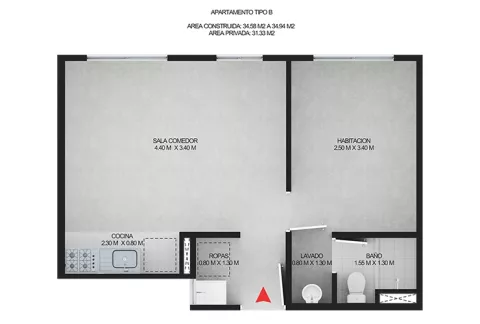 Imagen del plano del apartamento del proyecto de vivienda La Macarena Colsubsidio