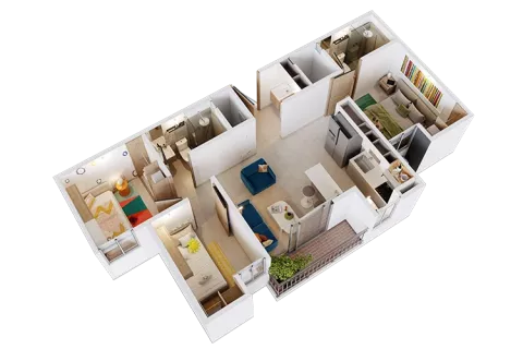 Isometría obra blanca proyecto de vivienda Samán.