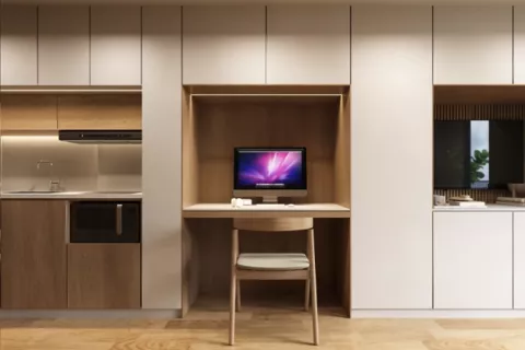 Cocina y estudio - proyecto de vivienda Connect Living.