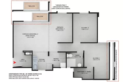Tipología 3C de apartamentos