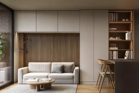 Sala y estudio - proyecto de vivienda Connect Living