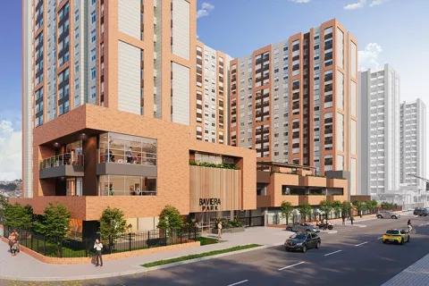 Fachada proyecto de vivienda Baviera Park Colsubsidio y Constructora Bolivar