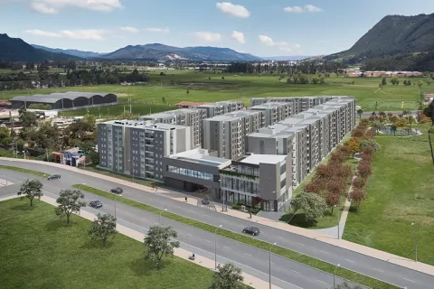 Fachada proyecto de vivienda Hacienda San José Colsubsidio y Constructora Bolivar