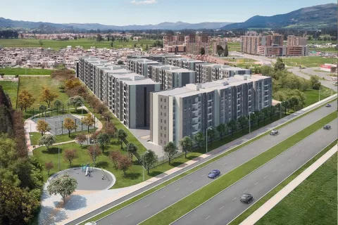 Fachada aérea del proyecto de vivienda Hacienda San José