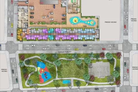 Planta urbana piso 1 proyecto de vivienda Novum Ricaurte