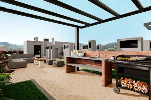Proyecto de vivienda Karakalí: zona BBQ.