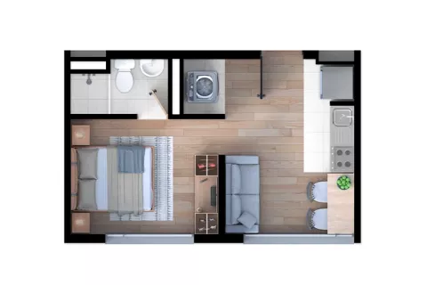 Proyecto de vivienda Karakalí: planta 3 con mobiliario.