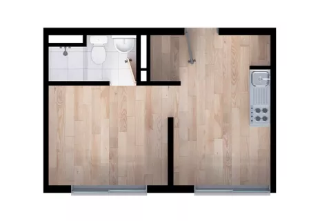 Proyecto de vivienda Karakalí: planta 2 con acabados.