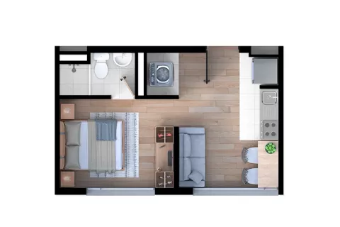 Proyecto de vivienda Karakalí: planta 2 con mobiliario.