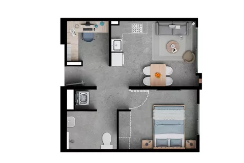 Distribución apartamento 36mts proyecto de vivienda Baviera Park