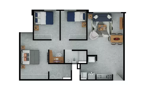 distribución apartamento 67mts proyecto de vivienda Caminos del Vínculo