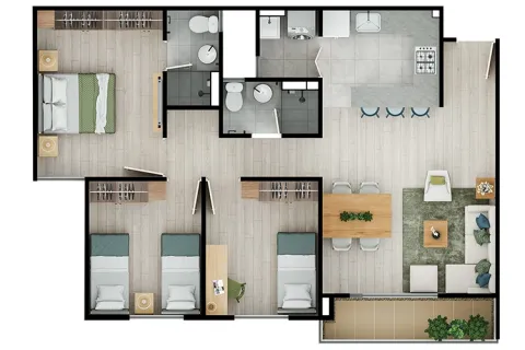 planos proyecto de vivienda Hacienda San José apartamento 74mts