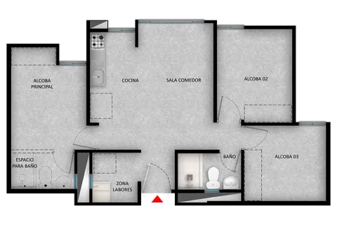 Apartamento tipo A sin acabados proyecto de vivienda Panoramik Club Clouse