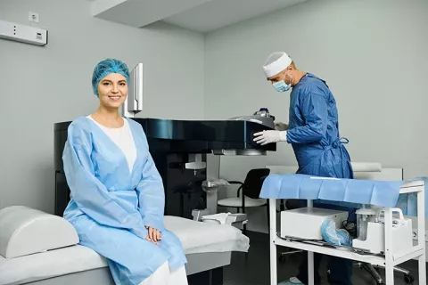 Mujer en camilla esperando al médico