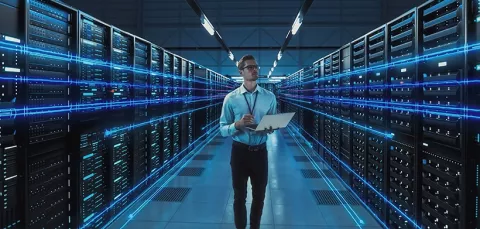 Hombre realizando auditoría a los servidores de su empresa
