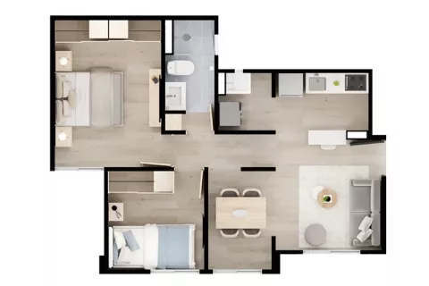 Apartamento tipo 41 Rosa Violeta con acabados