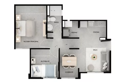 Apartamento tipo 41 Rosa Violeta sin acabados