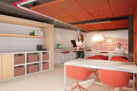 Zona coworking proyecto de vivienda Triventto