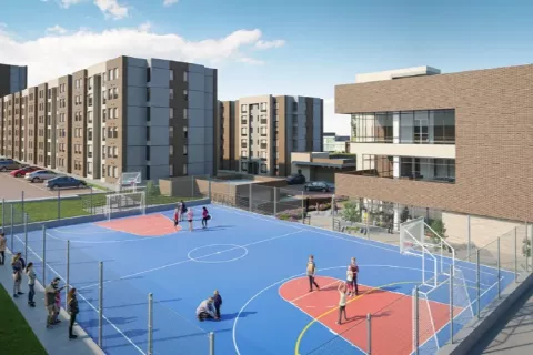 Cancha múltiple proyecto de vivienda Caminos del Vínculo