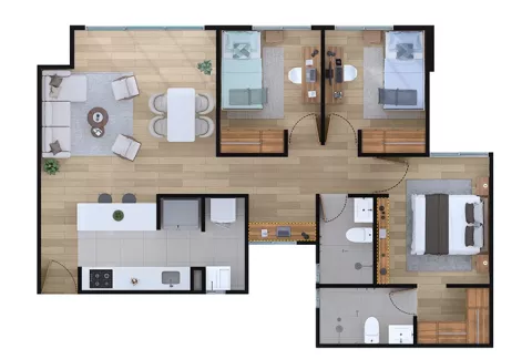 Apartamento tipo C, piso 1, proyecto de vivienda Araucaria