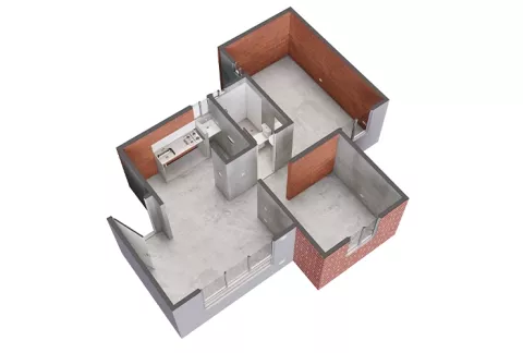 Isometría apto tipo A, obra gris. 